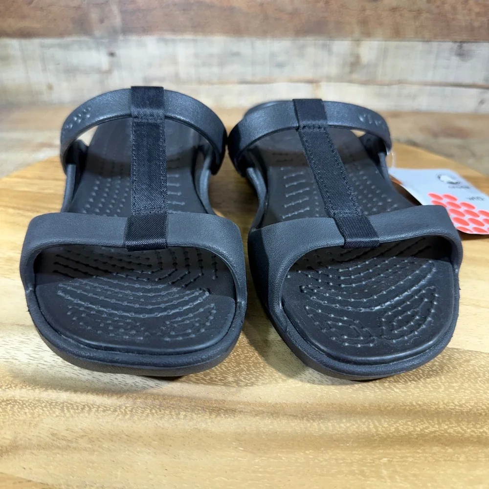 Crocs Sandals Womens 10 Black Slide Cleo III Comfort Strappy Water Shoes 21161